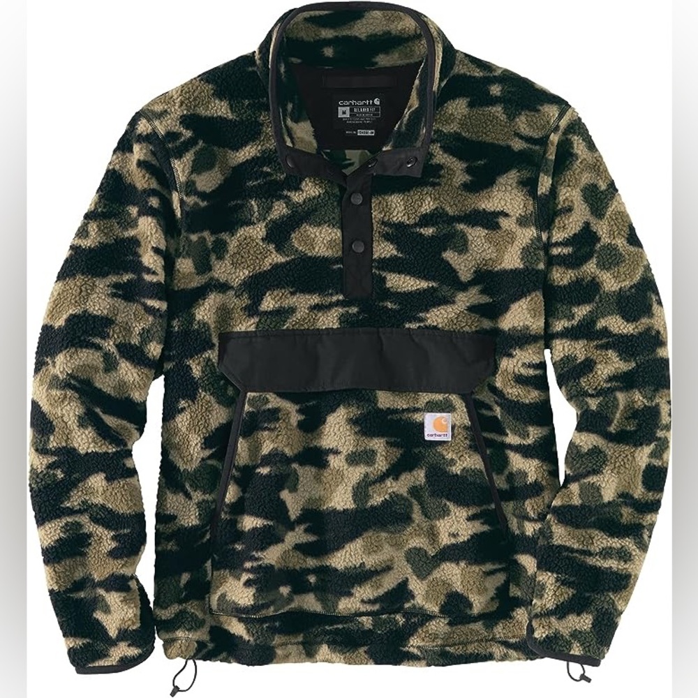 Carhartt Relaxed Fit Fleece Pullover in Black Blind Duck Camo Size XL - Picture 1 of 9